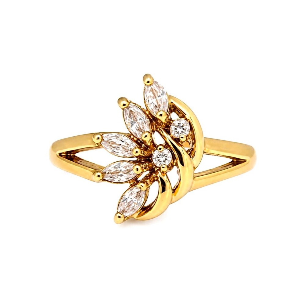 Vintage 1970s Ring Size 10 CZ Cluster Marquise Prong Set Gold Plated - 14I